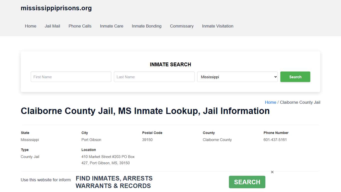 Claiborne County Jail, MS - Offender Locator, Contacts, Inmate Info