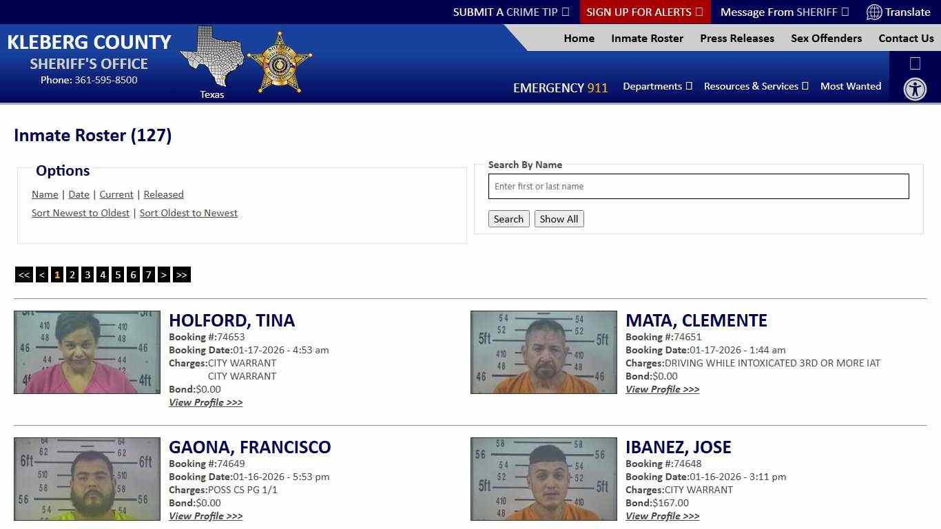 Inmate Roster - Current Inmates Booking Date Descending - Kleberg County Sheriff
